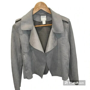 H&M Faux Suede Pocket Zippered Sleeve Gray Moto Jacket Size 4